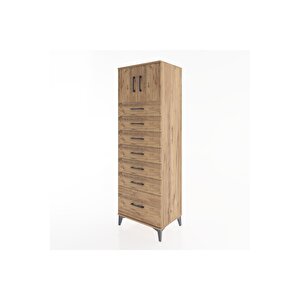 Hyperion Dolap Tek Raflı 7 Çekmeceli 2 Kapaklı 60x44x182 Çam-çam