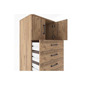 Hyperion Dolap Tek Raflı 7 Çekmeceli 2 Kapaklı 60x44x182 Çam-çam