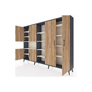 Arges Dolap 13 Raflı 6 Kapaklı 220x30x163 Antrasit-çam/aytaşı