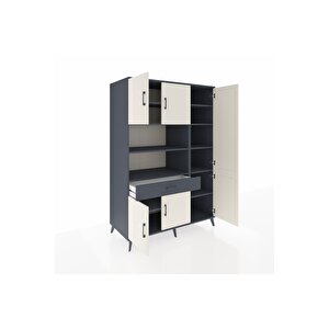 Kronos Dolap 10 Raflı Tek Çekmeceli 6 Kapaklı 132x59x195 Antrasit-aytaşı/antrasit