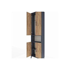 Arges Dolap 3 Raflı 4 Kapaklı Tek Askılı 60x30x221 Antrasit-çam