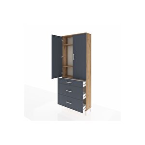 Arges Dolap 3 Raflı 3 Çekmeceli 2 Kapaklı 88x30x221 Çam-antrasit