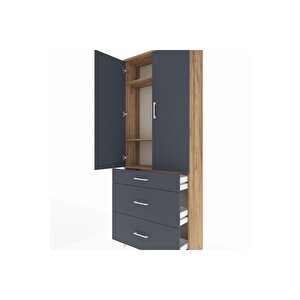 Arges Dolap 3 Raflı 3 Çekmeceli 2 Kapaklı 88x30x221 Çam-antrasit