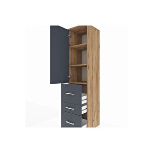 Hyperion Dolap 3 Raflı 3 Çekmeceli Tek Kapaklı 44x44x195 Çam-antrasit