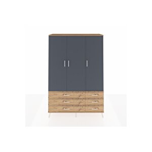 Hyperion Dolap 5 Raflı 6 Çekmeceli Tek Askılı 132x44x195 Çam-antrasit/çam