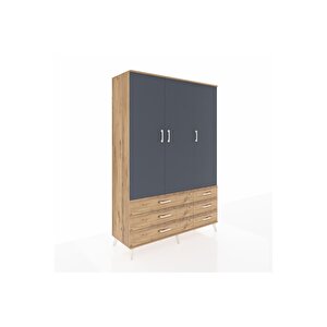 Hyperion Dolap 5 Raflı 6 Çekmeceli Tek Askılı 132x44x195 Çam-antrasit/çam