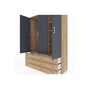 Hyperion Dolap 5 Raflı 6 Çekmeceli Tek Askılı 132x44x195 Çam-antrasit/çam