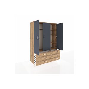 Hyperion Dolap 5 Raflı 6 Çekmeceli Tek Askılı 132x44x195 Çam-antrasit/çam