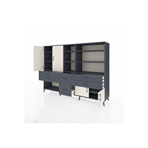 Hyperion Dolap 10 Raflı 6 Çekmeceli 4 Kapaklı 220x44x163 Antrasit-aytaşı/antrasit