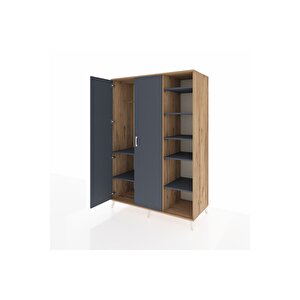 Kronos Dolap 7 Raflı 2 Kapaklı Tek Askılı 132x59x195 Çam-antrasit/antrasit