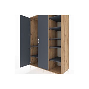 Kronos Dolap 7 Raflı 2 Kapaklı Tek Askılı 132x59x195 Çam-antrasit/antrasit