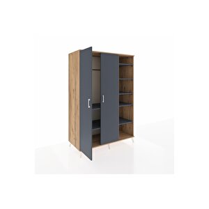 Kronos Dolap 7 Raflı 2 Kapaklı Tek Askılı 132x59x195 Çam-antrasit/antrasit