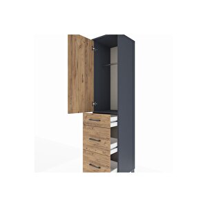 Hyperion Dolap Tek Raflı 3 Çekmeceli Tek Askılı 44x44x195 Antrasit-çam