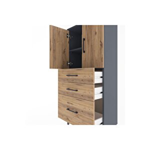 Arges Dolap 2 Raflı 3 Çekmeceli 2 Kapaklı 60x30x134 Antrasit-çam