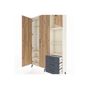 Arges Dolap 5 Raflı 3 Çekmeceli Tek Askılı 132x30x195 Aytaşı-çam/antrasit