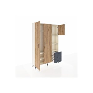 Arges Dolap 5 Raflı 3 Çekmeceli Tek Askılı 132x30x195 Aytaşı-çam/antrasit