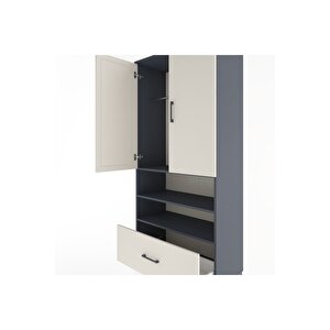 Hyperion Dolap 3 Raflı Tek Çekmeceli Tek Askılı 88x44x195 Antrasit-aytaşı