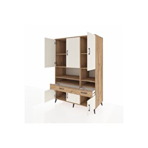 Kronos Dolap 8 Raflı 2 Çekmeceli 6 Kapaklı 132x59x195 Çam-aytaşı/çam