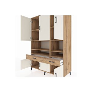 Kronos Dolap 8 Raflı 2 Çekmeceli 6 Kapaklı 132x59x195 Çam-aytaşı/çam