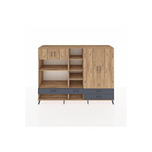 Hyperion Dolap 12 Raflı 4 Çekmeceli 4 Kapaklı 220x44x163 Çam-çam/antrasit