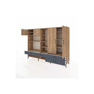 Hyperion Dolap 12 Raflı 4 Çekmeceli 4 Kapaklı 220x44x163 Çam-çam/antrasit