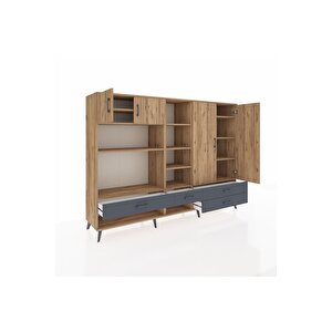 Hyperion Dolap 12 Raflı 4 Çekmeceli 4 Kapaklı 220x44x163 Çam-çam/antrasit