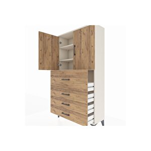 Arges Dolap 3 Raflı 4 Çekmeceli 2 Kapaklı 88x30x163 Aytaşı-çam