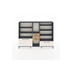 Arges Dolap 10 Raflı 2 Çekmeceli 4 Kapaklı 220x30x163 Antrasit-aytaşı/çam