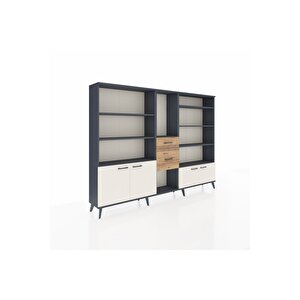 Arges Dolap 10 Raflı 2 Çekmeceli 4 Kapaklı 220x30x163 Antrasit-aytaşı/çam