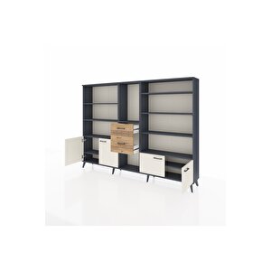 Arges Dolap 10 Raflı 2 Çekmeceli 4 Kapaklı 220x30x163 Antrasit-aytaşı/çam