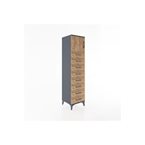 Hyperion Dolap Tek Raflı 8 Çekmeceli Tek Kapaklı 44x44x182 Antrasit-çam