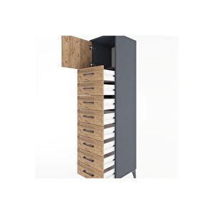 Hyperion Dolap Tek Raflı 8 Çekmeceli Tek Kapaklı 44x44x182 Antrasit-çam