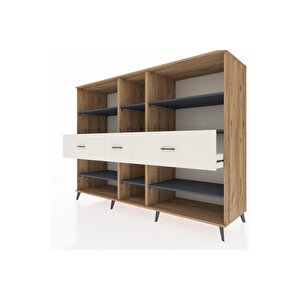 Kronos Dolap 9 Raflı 3 Çekmeceli  220x59x163 Çam-antrasit/aytaşı