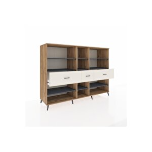 Kronos Dolap 9 Raflı 3 Çekmeceli  220x59x163 Çam-antrasit/aytaşı