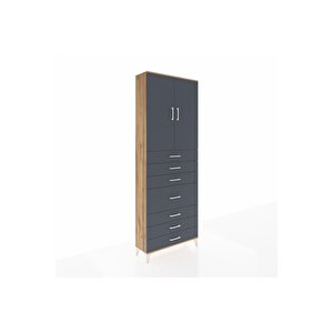 Arges Dolap 3 Raflı 7 Çekmeceli 2 Kapaklı 88x30x243 Çam-antrasit