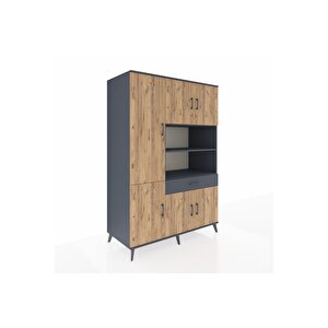 Kronos Dolap 10 Raflı Tek Çekmeceli 6 Kapaklı 132x59x195 Antrasit-çam/antrasit