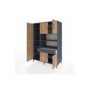 Kronos Dolap 10 Raflı Tek Çekmeceli 6 Kapaklı 132x59x195 Antrasit-çam/antrasit