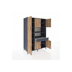 Kronos Dolap 10 Raflı Tek Çekmeceli 6 Kapaklı 132x59x195 Antrasit-çam/antrasit