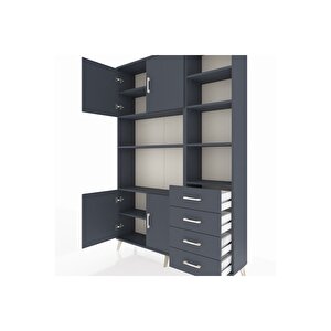 Arges Gardrop 9 Raflı 4 Çekmeceli 4 Kapaklı 132x30x195 Antrasit-antrasit