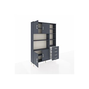 Arges Gardrop 9 Raflı 4 Çekmeceli 4 Kapaklı 132x30x195 Antrasit-antrasit