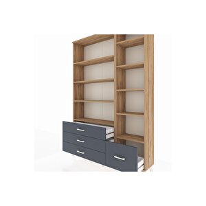 Arges Dolap 9 Raflı 4 Çekmeceli  132x30x195 Çam-çam/antrasit