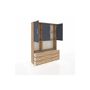 Arges Dolap 6 Raflı 6 Çekmeceli 3 Kapaklı 132x30x195 Çam-antrasit/çam