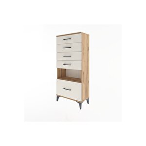 Arges Dolap Tek Raflı 5 Çekmeceli 60x30x134 Çam-aytaşı