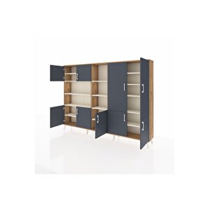 Arges Dolap 14 Raflı 9 Kapaklı 220x30x163 Çam-antrasit/aytaşı