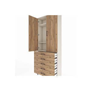 Arges Dolap 3 Raflı 5 Çekmeceli 2 Kapaklı 88x30x221 Aytaşı-çam