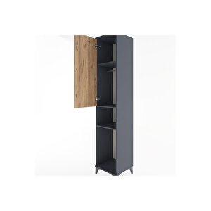 Hyperion Dolap 3 Raflı Tek Kapaklı Tek Askılı 44x44x221 Antrasit-çam