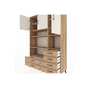 Hyperion Dolap 9 Raflı 6 Çekmeceli 3 Kapaklı 132x44x195 Çam-aytaşı/çam