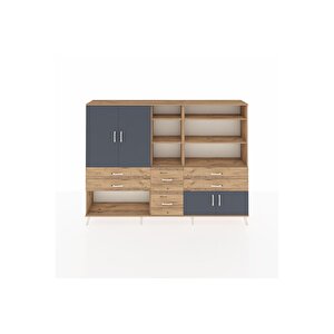 Arges Dolap 10 Raflı 6 Çekmeceli 4 Kapaklı 220x30x163 Çam-antrasit/çam