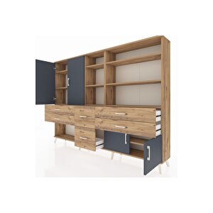 Arges Dolap 10 Raflı 6 Çekmeceli 4 Kapaklı 220x30x163 Çam-antrasit/çam