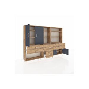 Arges Dolap 10 Raflı 6 Çekmeceli 4 Kapaklı 220x30x163 Çam-antrasit/çam